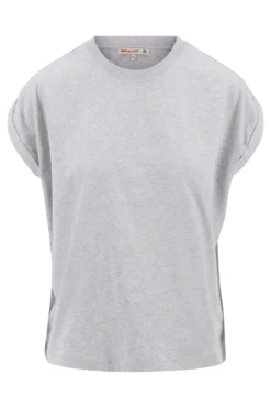 top met rollup mouw en borduurprint