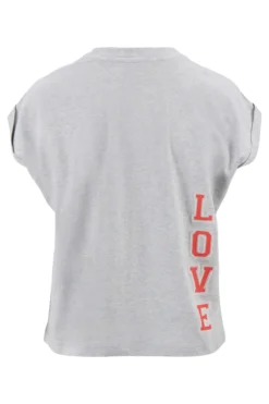 top met rollup mouw met borduur print