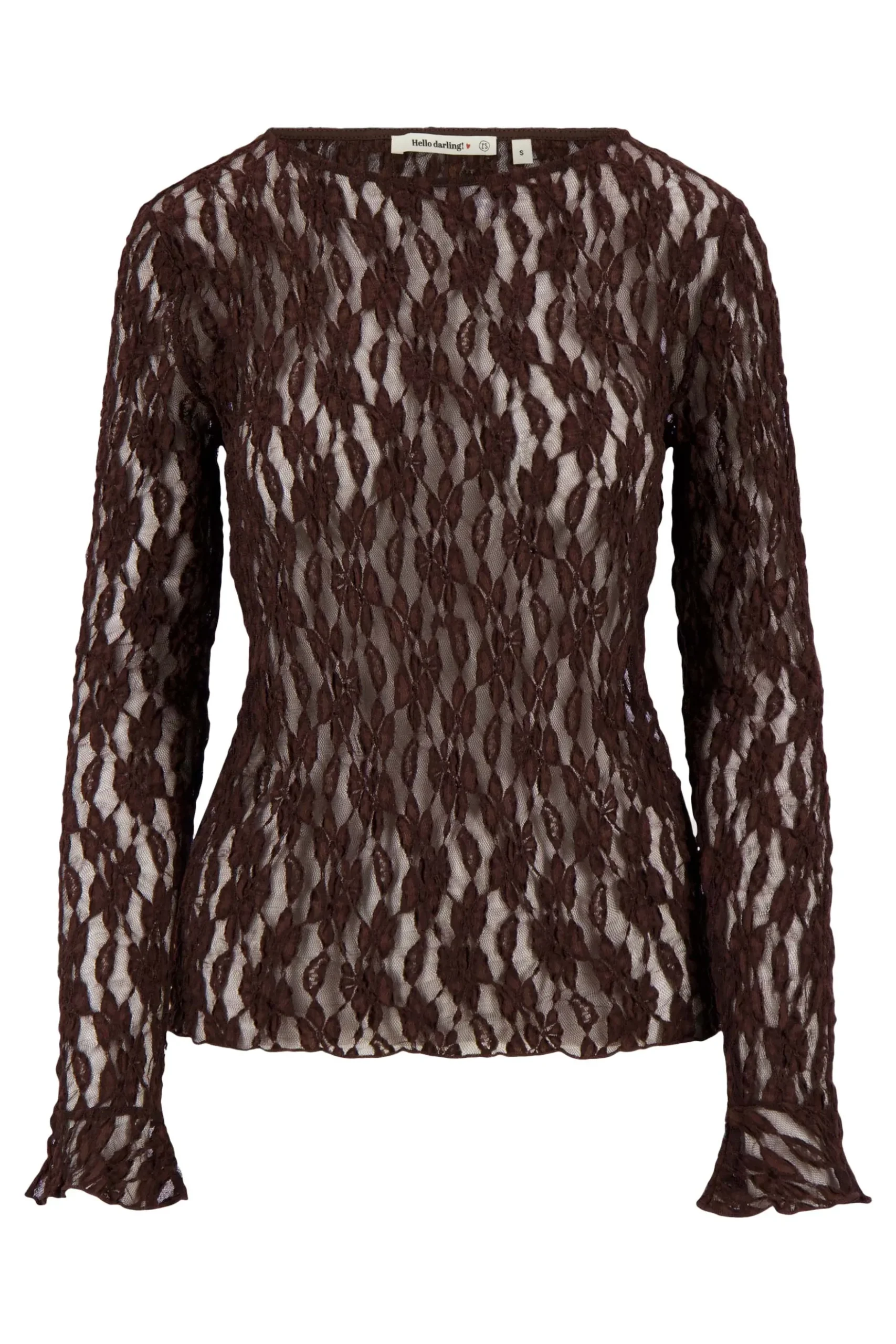 top van stretch kant met ruffle mouw