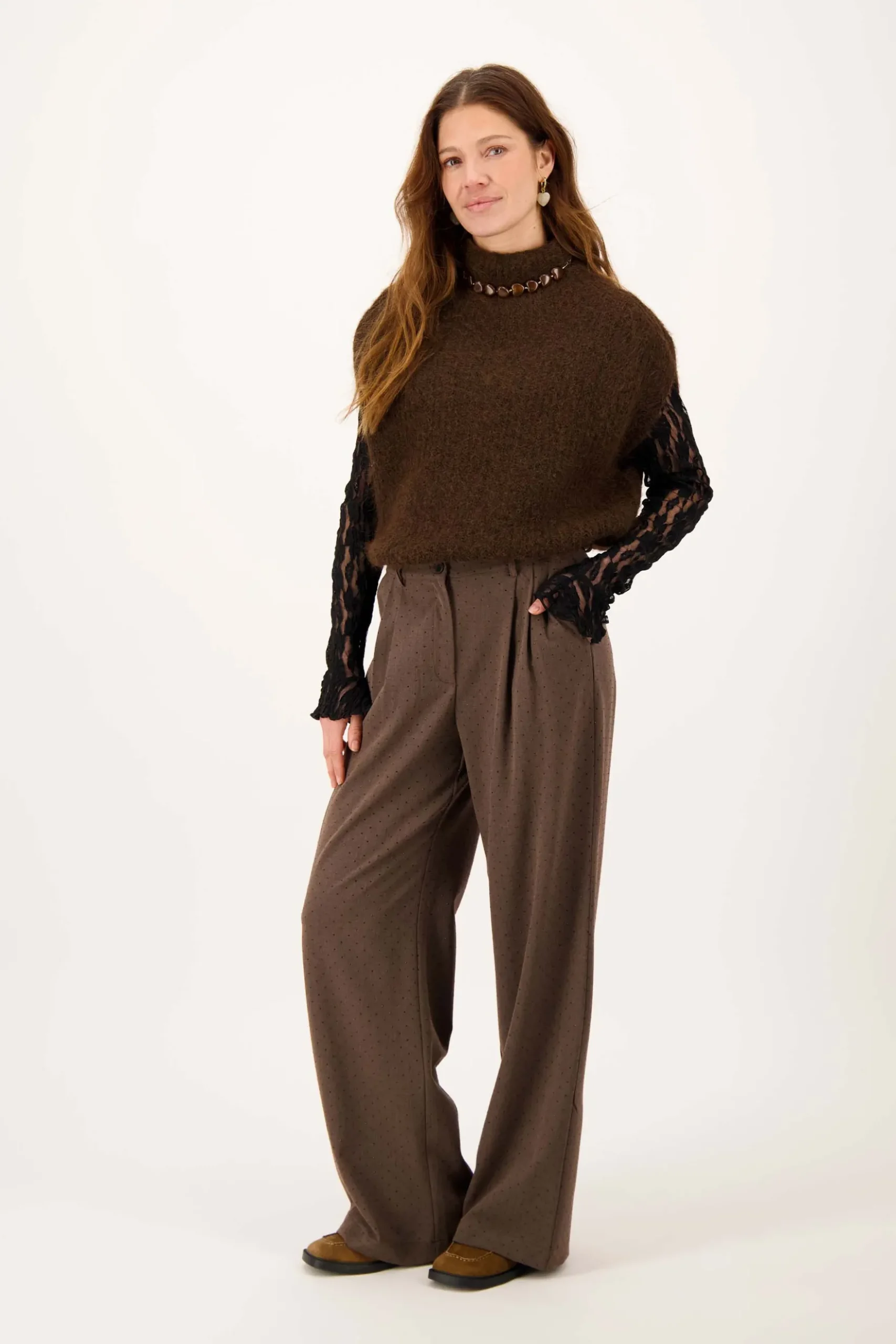 top van stretch kant met ruffle mouw
