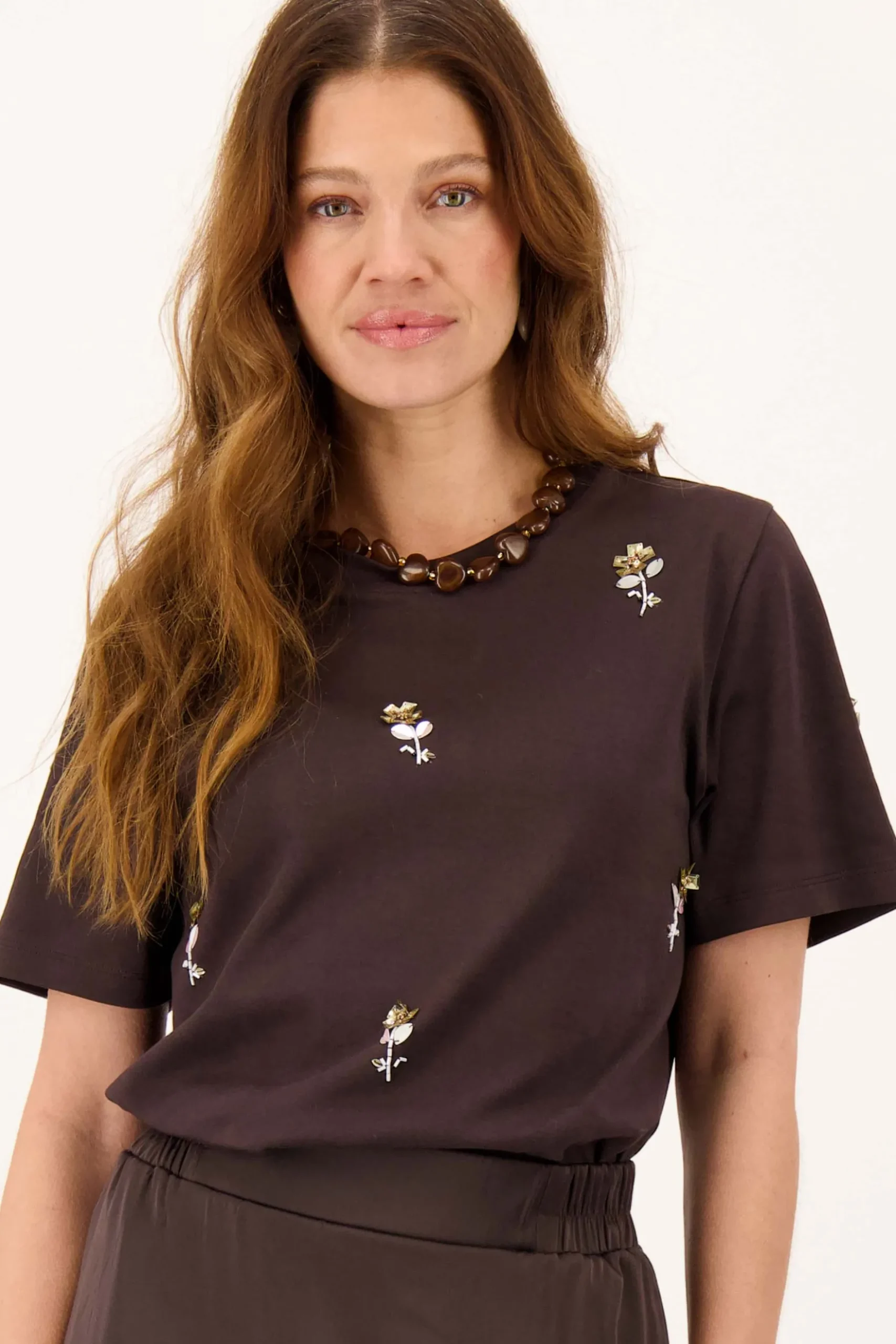 t-shirt met allover kralen korte mouw