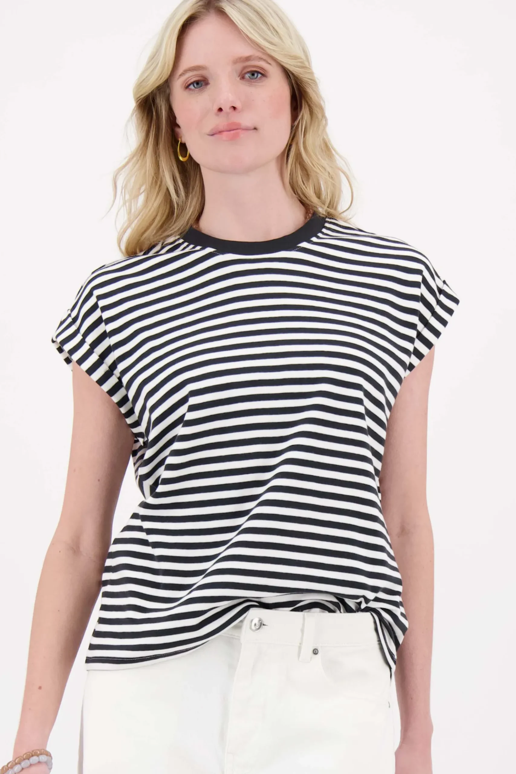 T-shirt met opgerolde mouw streep