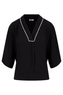 V hals geweven top met zigzag detail