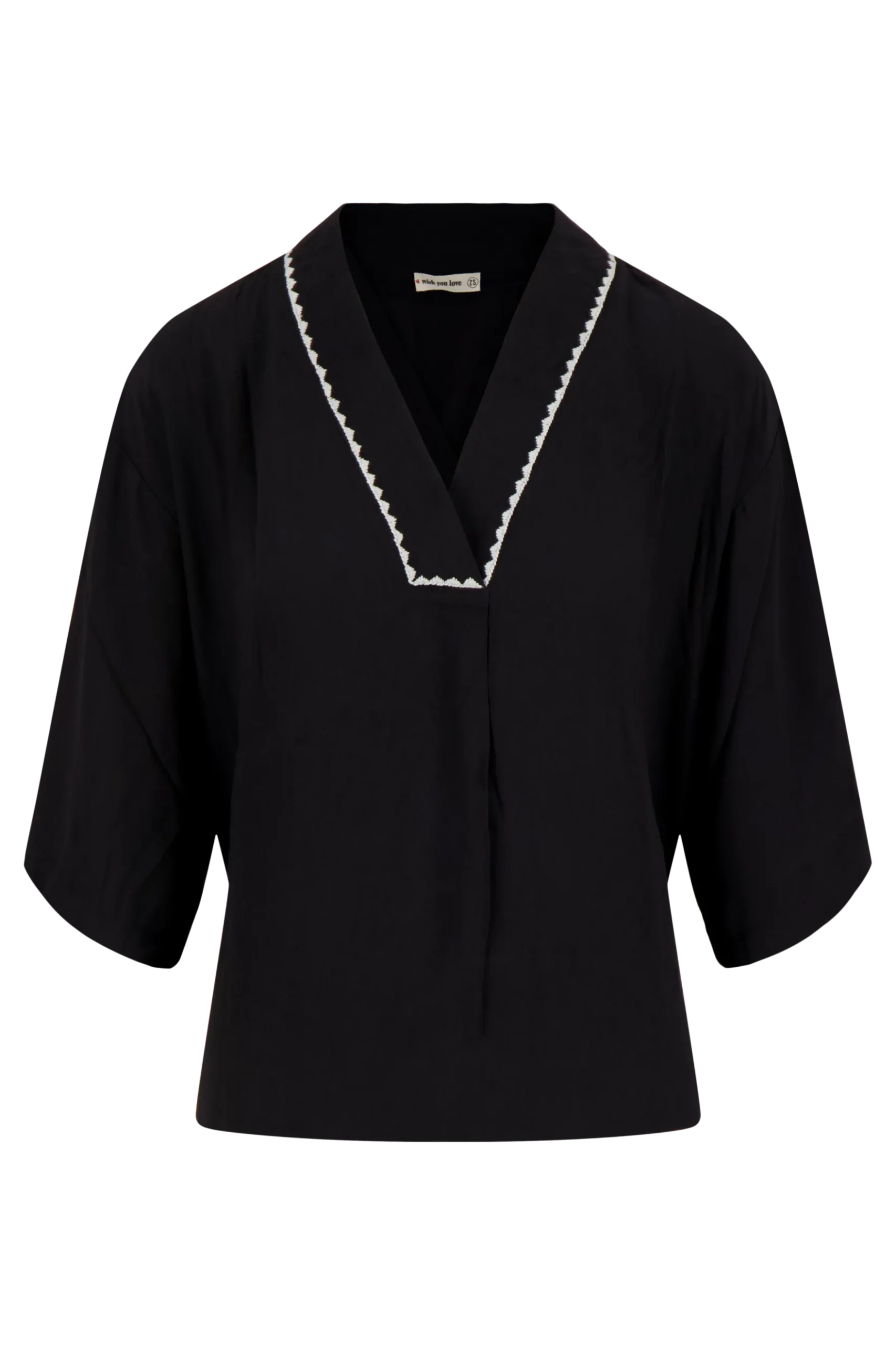 V hals geweven top met zigzag detail