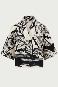 V hals woven top borderprint