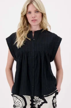 voile blouse met structuur streep